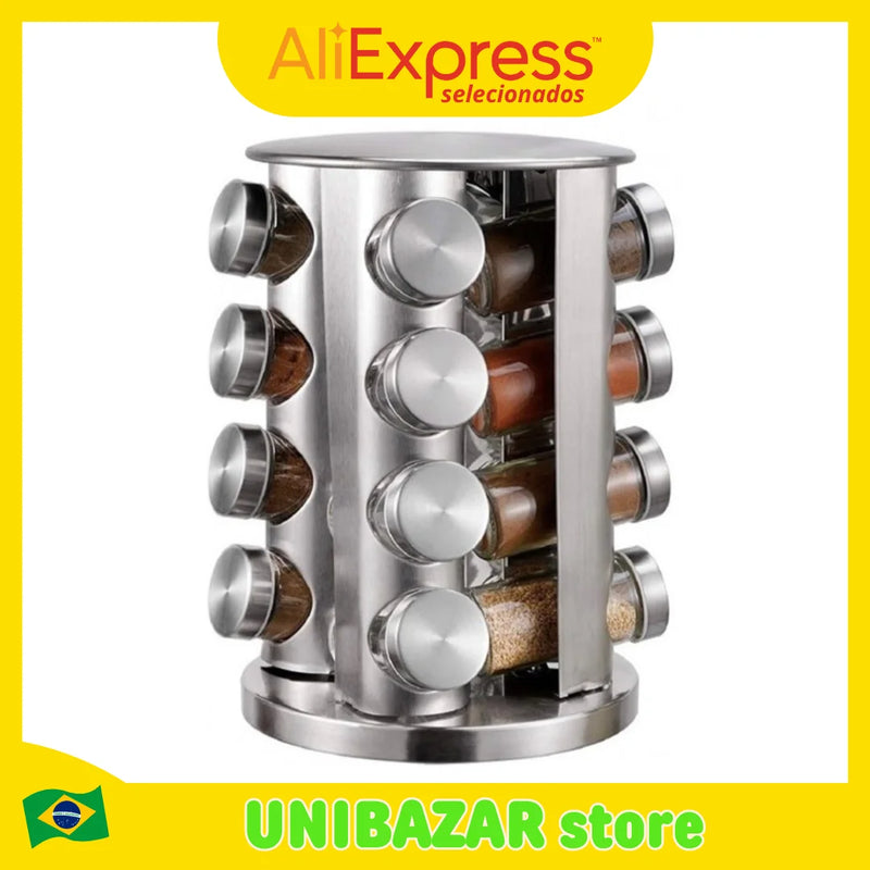 Stainless Steel Seasonings Door 16 Pots Swivel Round Door Condiments Organizer-IMMEDIATE SHIP FOR ALL BRAZIL