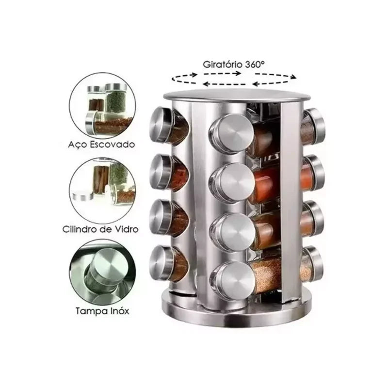 Stainless Steel Seasonings Door 16 Pots Swivel Round Door Condiments Organizer-IMMEDIATE SHIP FOR ALL BRAZIL