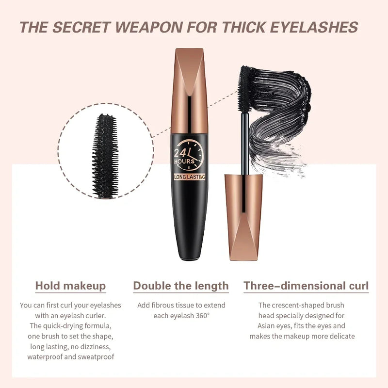 5D Waterproof Mascara Lengthens Eyelashes Extension Black Silk Fiber Mascara Female Makeup Cosmetic Waterproof Mascara